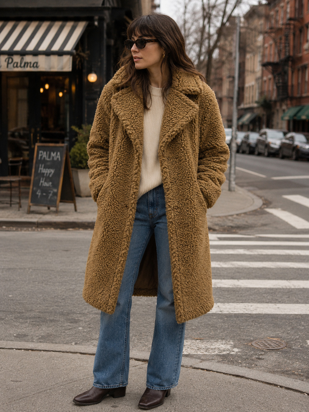 Lucky Brand Teddy Bear Sherpa Camel See Photos Long Coat Jacket Women’s Size M